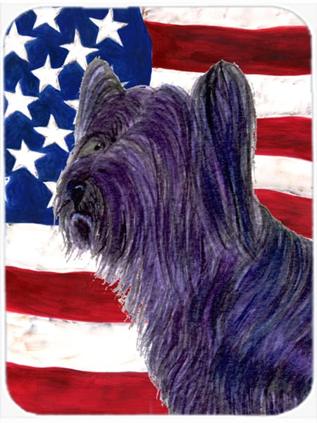 USA American Flag with Skye Terrier- Glass Cutting Board - Large