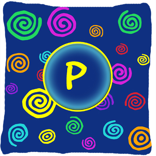 Letter P Initial Monogram - Blue Swirls Decorative Indoor & Outdoor Fabric Pillow