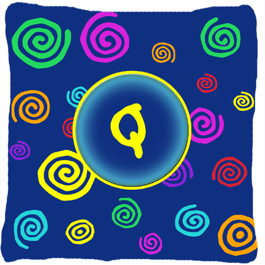 Letter Q Initial Monogram - Blue Swirls Decorative Indoor & Outdoor Fabric Pillow