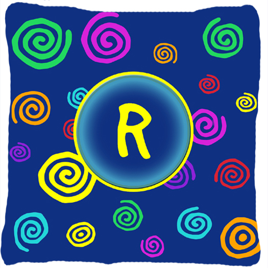 Letter R Initial Monogram - Blue Swirls Decorative Indoor & Outdoor Fabric Pillow