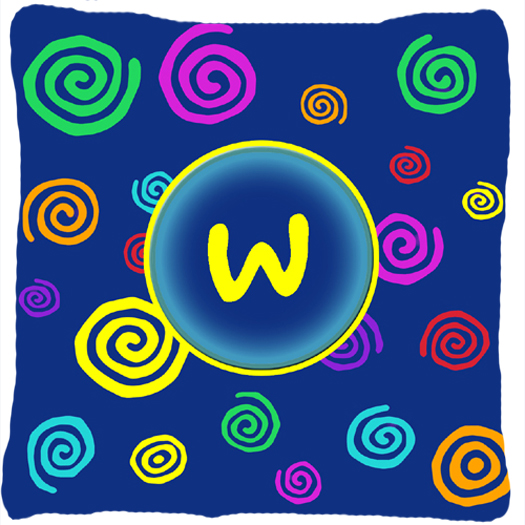 Letter W Initial Monogram - Blue Swirls Decorative Indoor & Outdoor Fabric Pillow