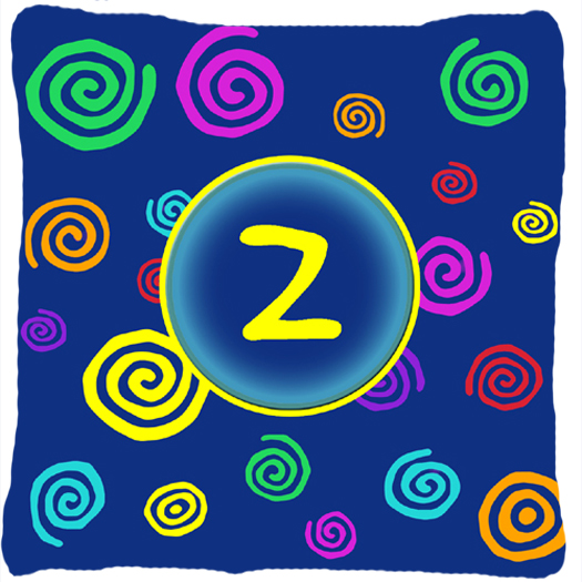 Letter Z Initial Monogram - Blue Swirls Decorative Indoor & Outdoor Fabric Pillow