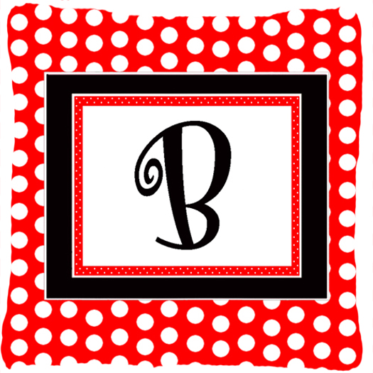 Letter B Initial Monogram - Red Black Polka Dots Decorative Indoor & Outdoor Fabric Pillow