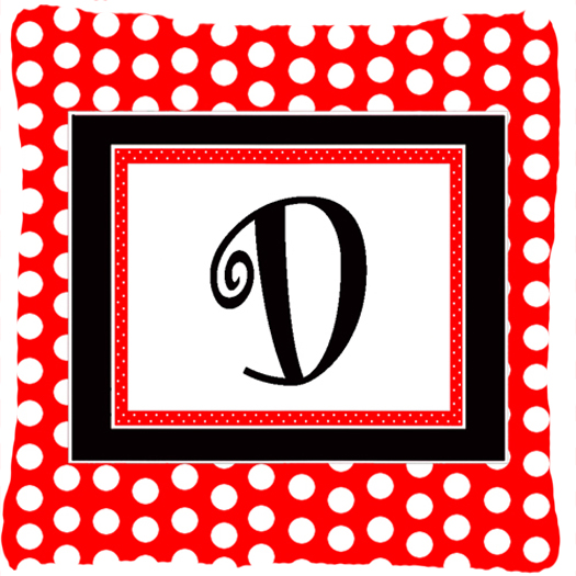CJ1012-DPW1414 Letter D Initial Monogram - Red Black Polka Dots Decorative Indoor & Outdoor Fabric Pillow