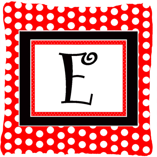 Letter E Initial Monogram - Red Black Polka Dots Decorative Indoor & Outdoor Fabric Pillow