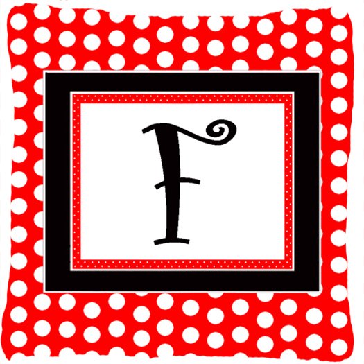 CJ1012-FPW1414 Letter F Initial Monogram - Red Black Polka Dots Decorative Indoor & Outdoor Fabric Pillow