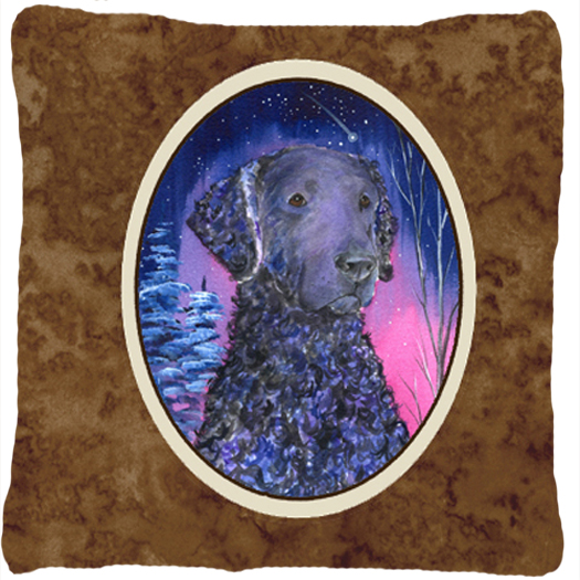 Starry Night Curly Coated Retriever Decorative Indoor & Outdoor Fabric Pillow