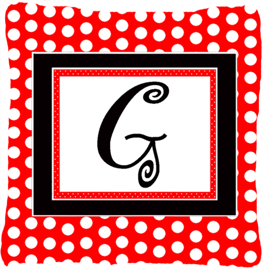 CJ1012-GPW1414 Letter G Initial Monogram - Red Black Polka Dots Decorative Indoor & Outdoor Fabric Pillow