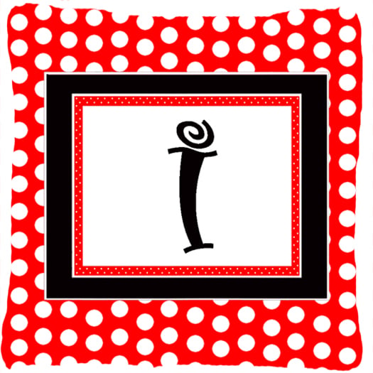 CJ1012-IPW1414 Letter I Initial Monogram - Red Black Polka Dots Decorative Indoor & Outdoor Fabric Pillow
