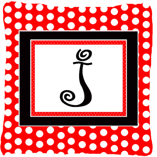 CJ1012-JPW1414 Letter J Initial Monogram - Red Black Polka Dots Decorative Indoor & Outdoor Fabric Pillow