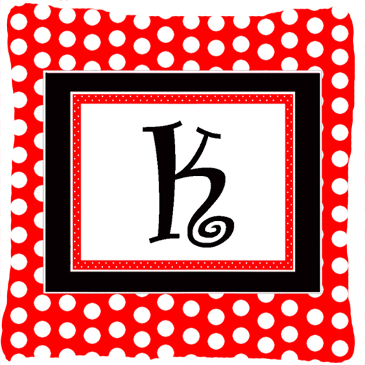 Letter K Initial Monogram - Red Black Polka Dots Decorative Indoor & Outdoor Fabric Pillow