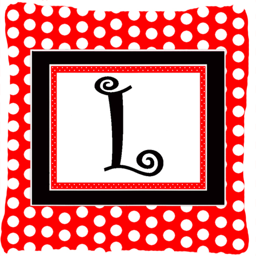 Letter L Initial Monogram - Red Black Polka Dots Decorative Indoor & Outdoor Fabric Pillow