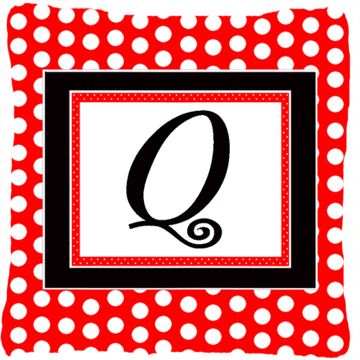 Letter Q Initial Monogram - Red Black Polka Dots Decorative Indoor & Outdoor Fabric Pillow