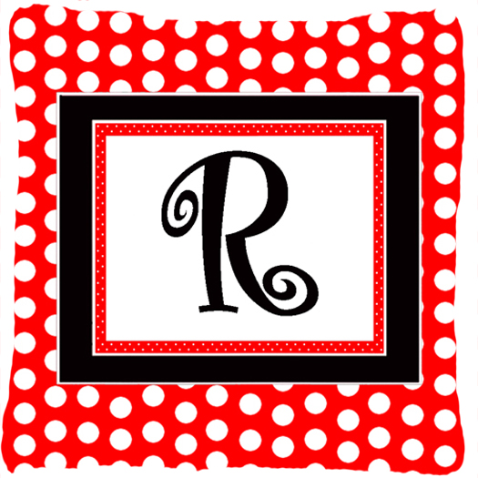 Letter R Initial Monogram - Red Black Polka Dots Decorative Indoor & Outdoor Fabric Pillow