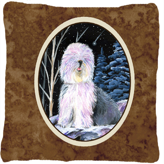 SS8409PW1414 Starry Night Old English Sheepdog Decorative Indoor & Outdoor Fabric Pillow