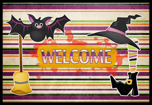 18 x 27 in. Witch Costume and Broom on Stripes Halloween