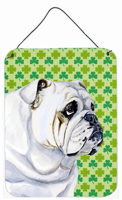 LH9184DS1216 Bulldog English St. Patricks Day Shamrock Portrait Aluminium Metal Wall Or Door Hanging Prints