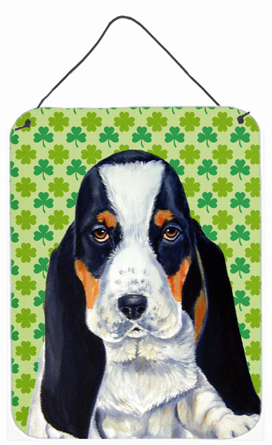 LH9194DS1216 Basset Hound St. Patricks Day Shamrock Portrait Aluminium Metal Wall Or Door Hanging Prints