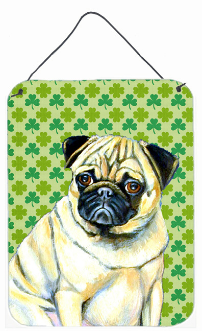LH9207DS1216 Pug St. Patricks Day Shamrock Portrait Aluminium Metal Wall Or Door Hanging Prints
