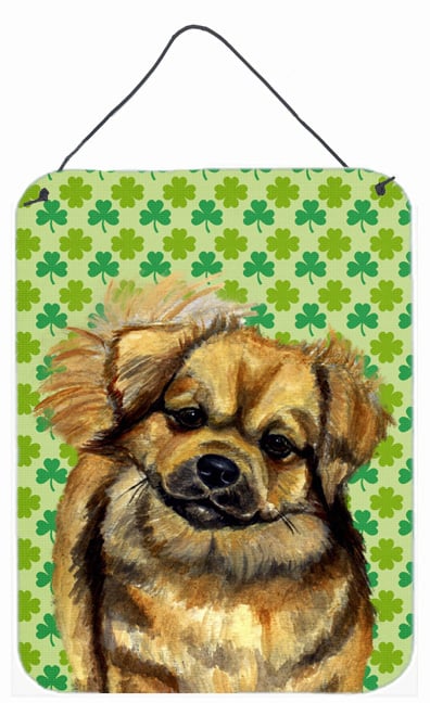 LH9214DS1216 Tibetan Spaniel St. Patricks Day Shamrock Portrait Aluminium Metal Wall Or Door Hanging Prints