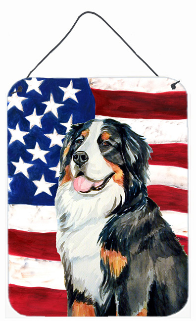 LH9003DS1216 USA American Flag with Bernese Mountain Dog Aluminium Metal Wall Or Door Hanging Prints