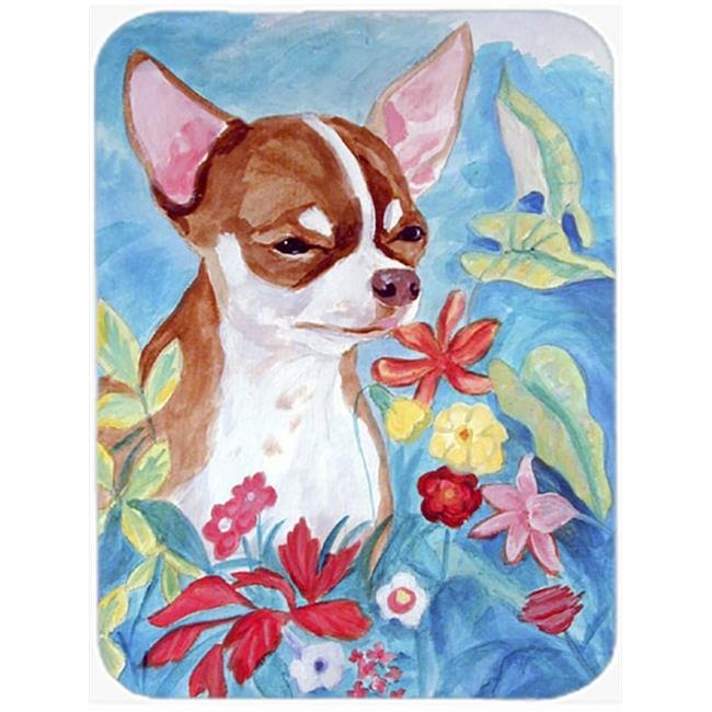 Carolines Treasures 7053LCB Chihuahua in flowers Glass Cutting Board - Large-...