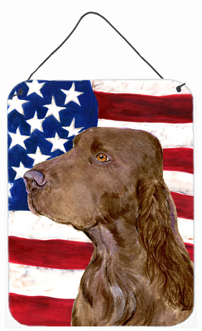 SS4010DS1216 USA American Flag with Field Spaniel Aluminium Metal Wall Or Door Hanging Prints