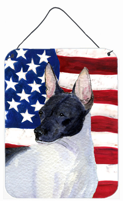 SS4054DS1216 USA American Flag with Rat Terrier Aluminium Metal Wall Or Door Hanging Prints