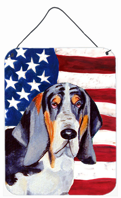USA American Flag with Basset Hound Aluminium Metal Wall Or Door Hanging Prints