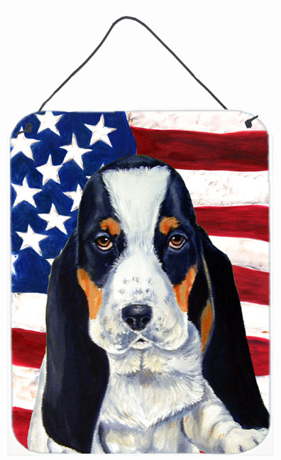 USA American Flag with Basset Hound Aluminium Metal Wall Or Door Hanging Prints