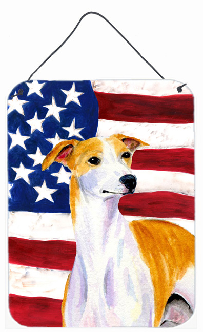 SS4246DS1216 USA American Flag with Whippet Aluminium Metal Wall Or Door Hanging Prints