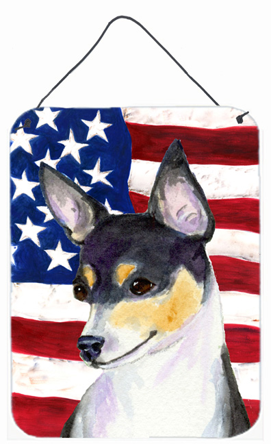 USA American Flag with Fox Terrier Aluminium Metal Wall Or Door Hanging Prints