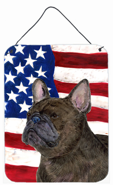 USA American Flag with French Bulldog Aluminium Metal Wall Or Door Hanging Prints
