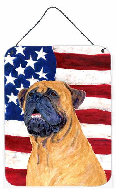 SS4004DS1216 USA American Flag with Bullmastiff Aluminium Metal Wall Or Door Hanging Prints