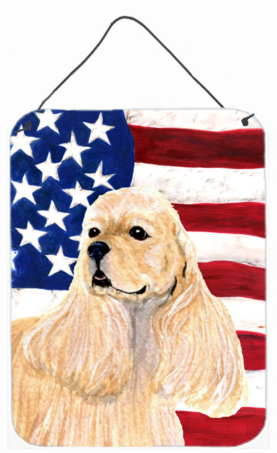 SS4006DS1216 USA American Flag with Cocker Spaniel Aluminium Metal Wall Or Door Hanging Prints