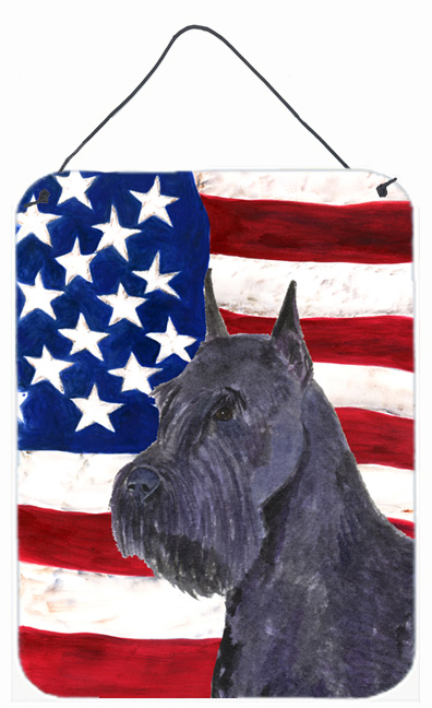USA American Flag with Schnauzer Aluminium Metal Wall Or Door Hanging Prints