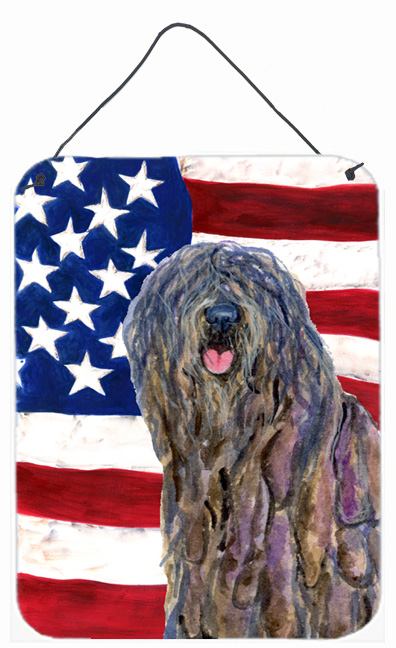 SS4008DS1216 USA American Flag with Bergamasco Sheepdog Aluminium Metal Wall Or Door Hanging Prints