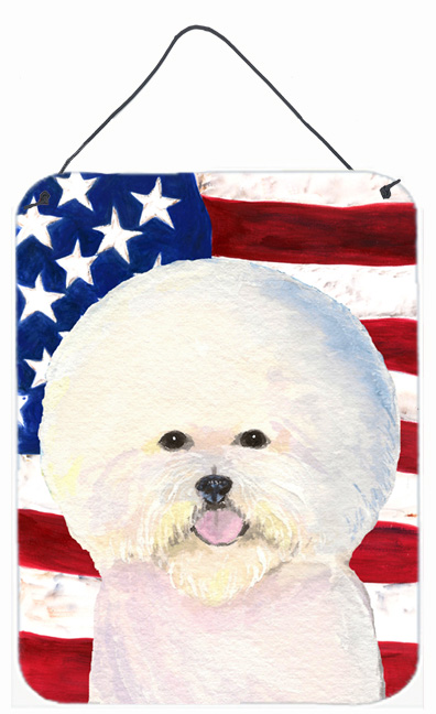 SS4011DS1216 USA American Flag with Bichon Frise Aluminium Metal Wall Or Door Hanging Prints