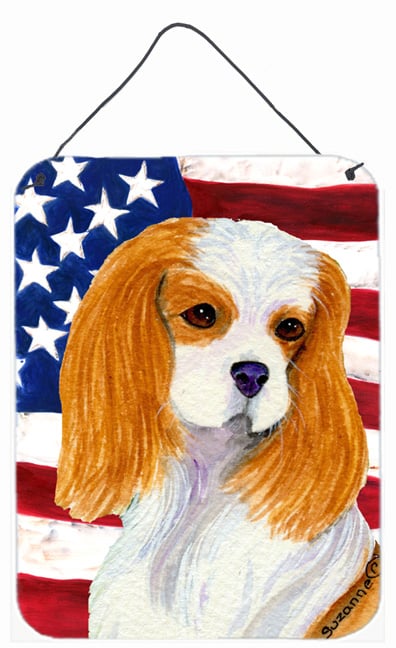 SS4012DS1216 USA American Flag with Cavalier Spaniel Aluminium Metal Wall Or Door Hanging Prints