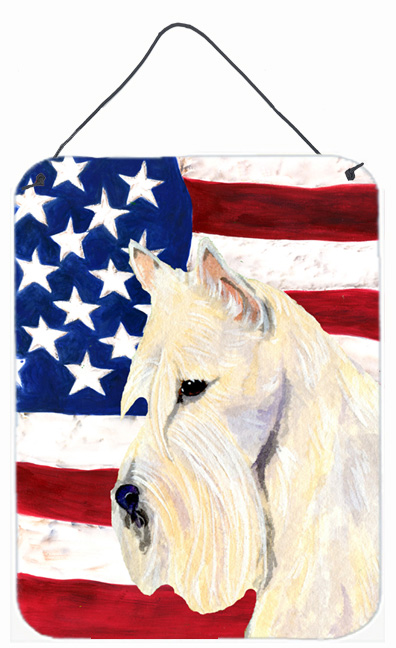 USA American Flag with Scottish Terrier Aluminium Metal Wall Or Door Hanging Prints