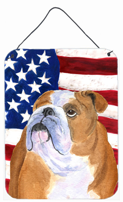 USA American Flag with Bulldog English Aluminium Metal Wall Or Door Hanging Prints