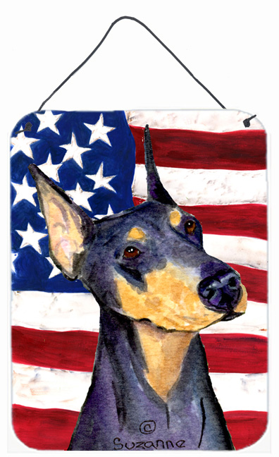 SS4022DS1216 USA American Flag with Doberman Aluminium Metal Wall Or Door Hanging Prints