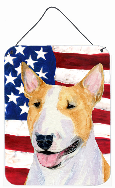 SS4023DS1216 USA American Flag with Bull Terrier Aluminium Metal Wall Or Door Hanging Prints