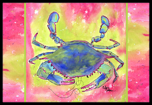 Bright Pink and Blue Crab Indoor Or Outdoor Mat - 18 x 27 in.