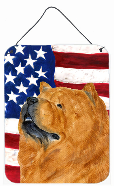 SS4029DS1216 USA American Flag with Chow Chow Aluminium Metal Wall Or Door Hanging Prints