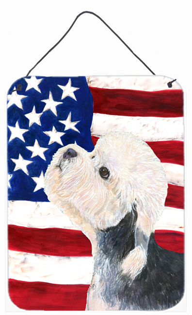 SS4030DS1216 USA American Flag with Dandie Dinmont Terrier Aluminium Metal Wall Or Door Hanging Prints
