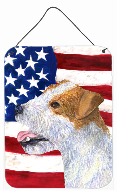 USA American Flag with Jack Russell Terrier Aluminium Metal Wall Or Door Hanging Prints