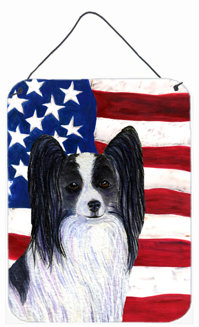 SS4032DS1216 USA American Flag with Papillon Aluminium Metal Wall Or Door Hanging Prints