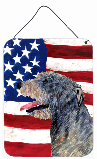 SS4033DS1216 USA American Flag with Irish Wolfhound Aluminium Metal Wall Or Door Hanging Prints