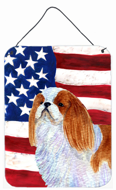 SS4034DS1216 USA American Flag with English Toy Spaiel USA Aluminium Metal Wall Or Door Hanging Prints